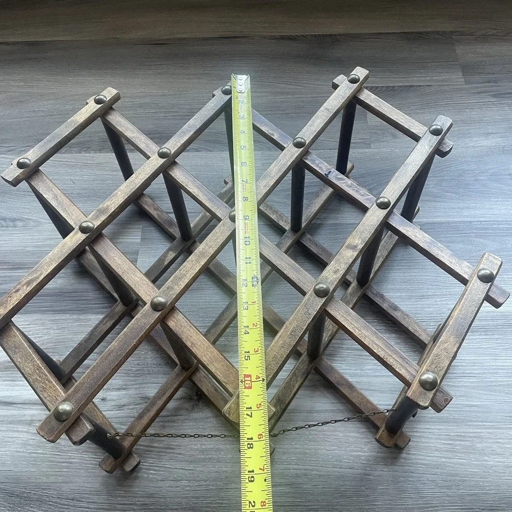 Vintage Wooden Folding Accordion Style‎ Wine 8 Bottle Rack MCM Cottagecore